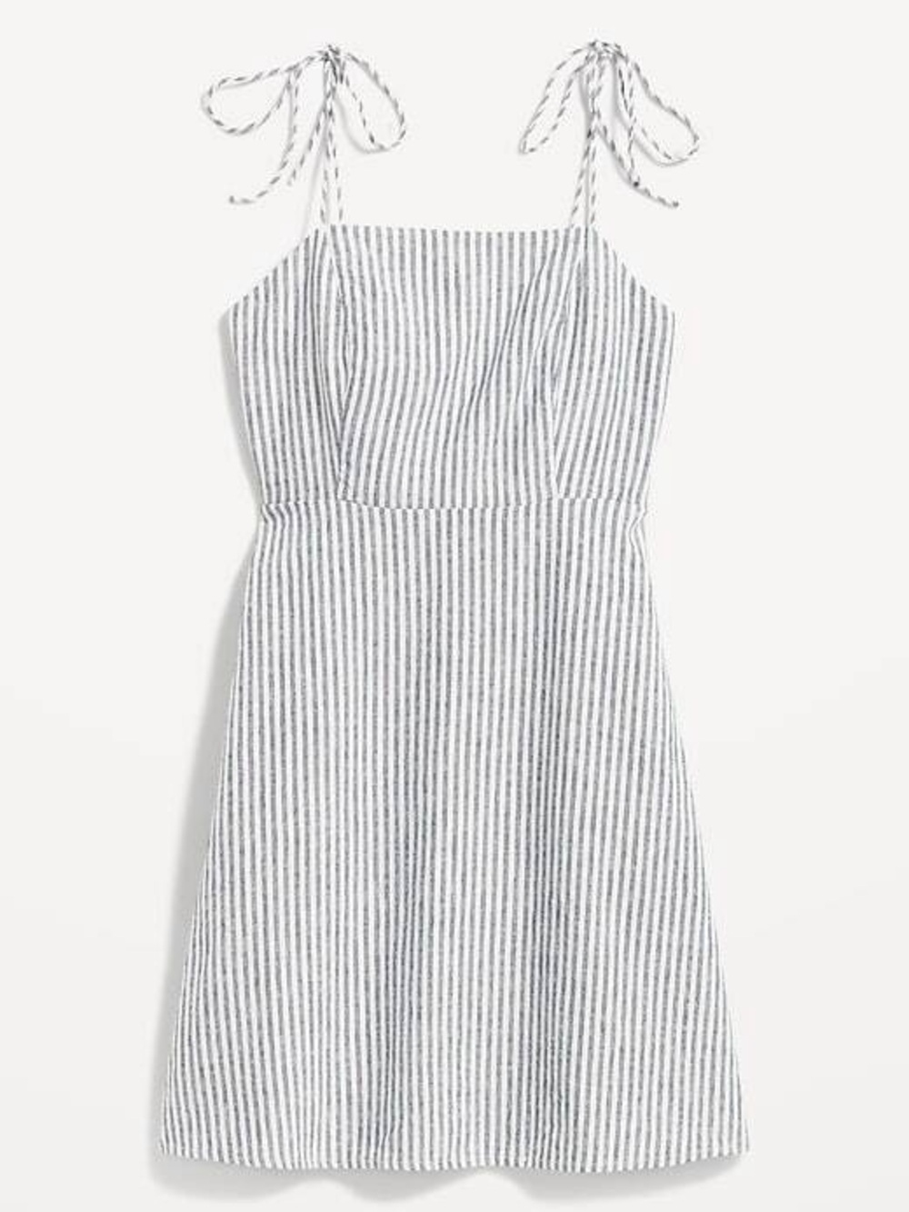 Old Navy Blue Striped Fit & Flare Tie-Strap Linen-Blend Mini Dress - Picture 3 of 4